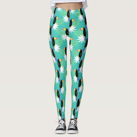 Toucans op Blauwgroen Leggings (Voorkant)