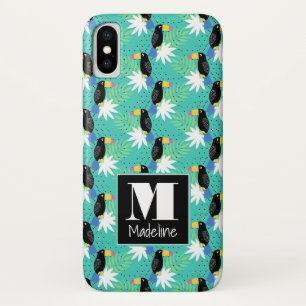 Toucans op Blauwgroen   Monogram iPhone X Hoesje