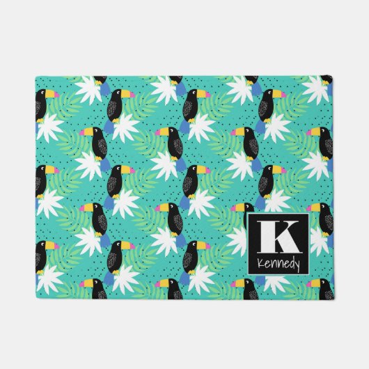 Toucans op Blauwgroen | Monogram Deurmat (Voorkant)
