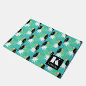 Toucans op Blauwgroen | Monogram Deurmat (Schuin)