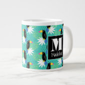Toucans op Blauwgroen | Monogram Grote Koffiekop (Voorkant rechts)