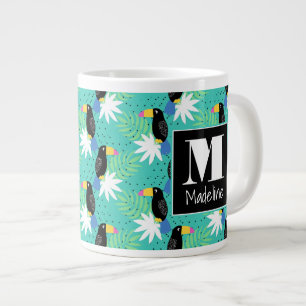 Toucans op Blauwgroen   Monogram Grote Koffiekop