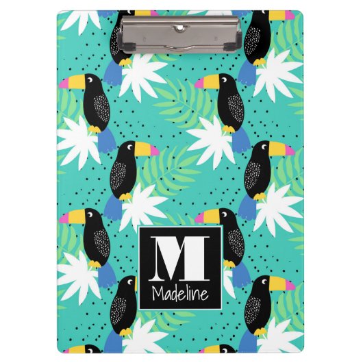 Toucans op Blauwgroen | Monogram Klembord (Voorkant)