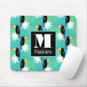 Toucans op Blauwgroen | Monogram Muismat (Met muis)