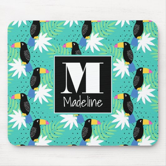 Toucans op Blauwgroen | Monogram Muismat (Voorkant)