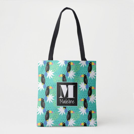 Toucans op Blauwgroen | Monogram Tote Bag (Voorkant)