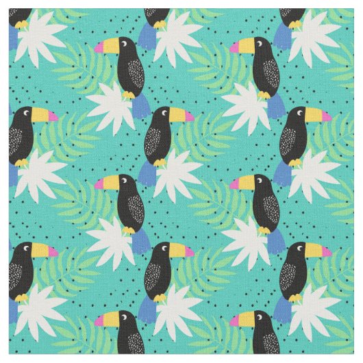 Toucans op Blauwgroen Stof (Close Up)