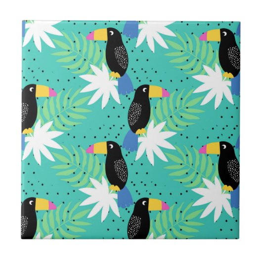Toucans op Blauwgroen Tegeltje (Voorkant)
