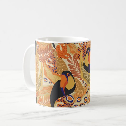 Toucans op takken, naadloos tropisch patroon. koffiemok (Voorkant links)
