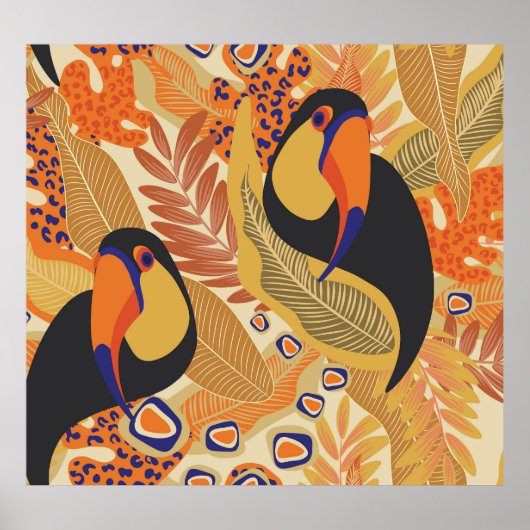 Toucans op takken, naadloos tropisch patroon. poster (Voorkant)