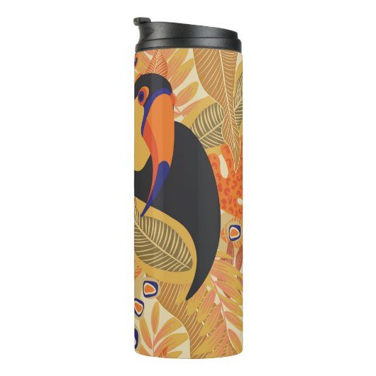 Toucans op takken, naadloos tropisch patroon. thermosbeker (Geroteerd rechts)