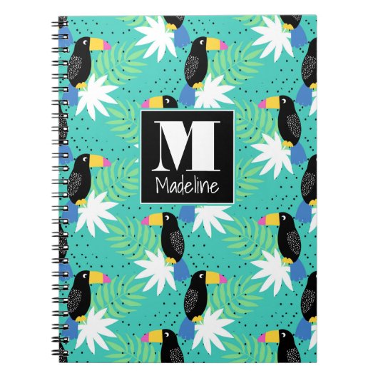 Toucans Op Teal | Monogram Notitieboek (Voorkant)