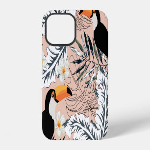 Toucans, palmen, Plumeria: roze tropisch. iPhone 12 Hoesje