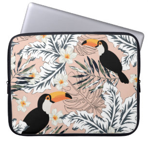 Toucans, palmen, Plumeria: roze tropisch. Laptop Sleeve