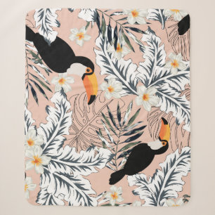 Toucans, palmen, Plumeria: roze tropisch. Sherpa Deken