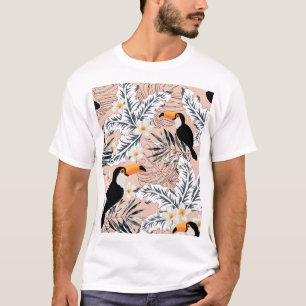 Toucans, palmen, Plumeria: roze tropisch. T-shirt