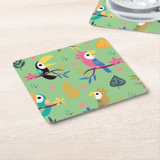 Toucans & parrotts kartonnen onderzetters (Schuin)