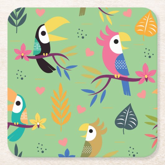 Toucans & parrotts kartonnen onderzetters (Voorkant)