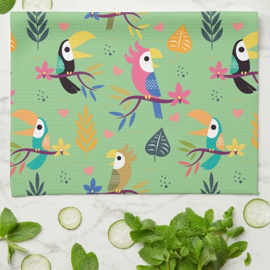 Toucans & parrotts theedoek (Gevouwen)