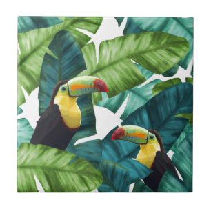 Toucans Tropical Banana Leaves Pattern Tegeltje