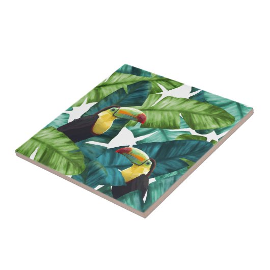 Toucans Tropical Banana Leaves Pattern Tegeltje (Zijkant)