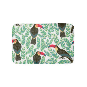 Toucans, tropische bladeren, decoratief patroon. badmat