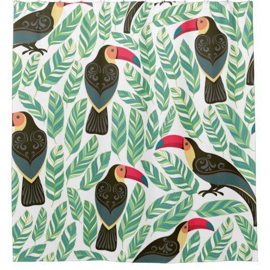 Toucans, tropische bladeren, decoratief patroon. douchegordijn (Voorkant)