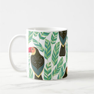 Toucans, tropische bladeren, decoratief patroon. koffiemok
