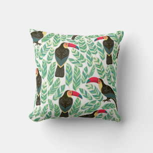 Toucans, tropische bladeren, decoratief patroon. kussen