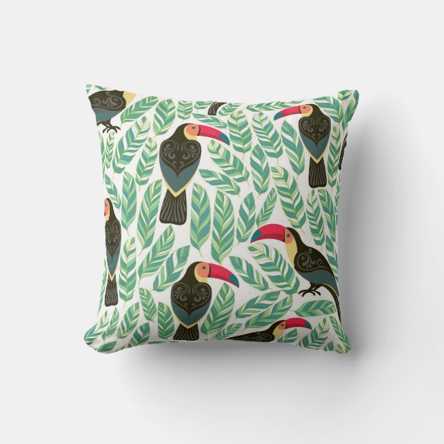 Toucans, tropische bladeren, decoratief patroon. kussen (Voorkant)