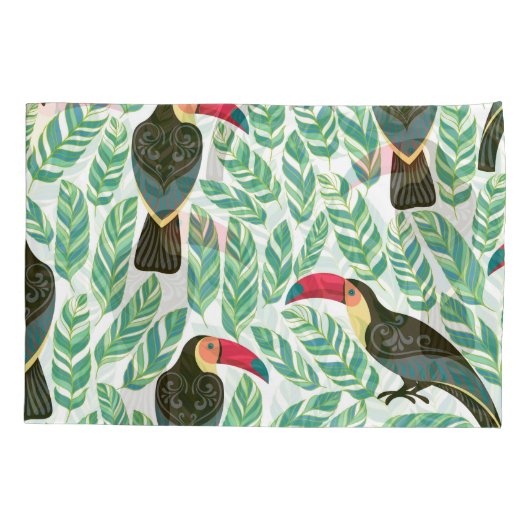 Toucans, tropische bladeren, decoratief patroon. kussensloop (Achterkant)