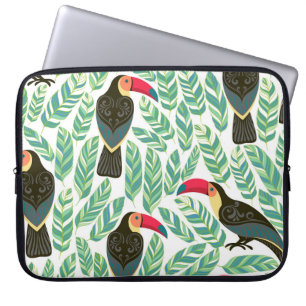 Toucans, tropische bladeren, decoratief patroon. laptop sleeve