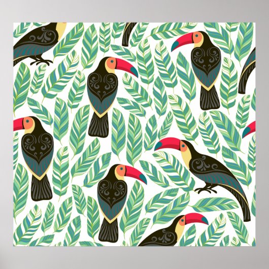Toucans, tropische bladeren, decoratief patroon. poster (Voorkant)