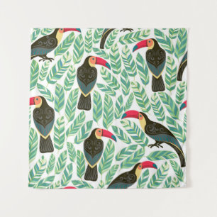 Toucans, tropische bladeren, decoratief patroon. wandkleed