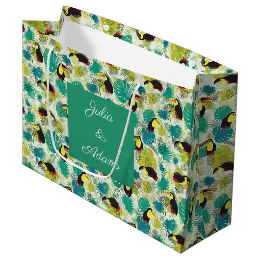 Toucans White Gift Bag Groot Cadeauzakje (Voorkant Gekanteld)