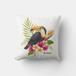 Toucanvogel te midden van tropische bloemen, vakan kussen