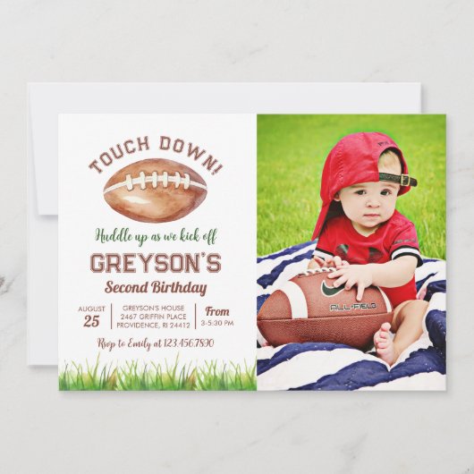 Touch Down Football Boy Verjaardagsfoto Kaart (Voorkant)