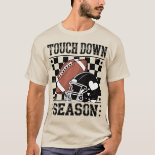 Touch Down Season Football Helmet & Ball Checkered T-shirt