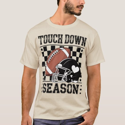 Touch Down Season Football Helmet & Ball Checkered T-shirt (Voorkant)