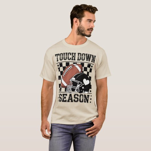 Touch Down Season Football Helmet & Ball Checkered T-shirt (Voorkant volledig)