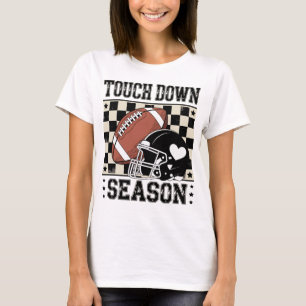Touch Down Season Football Helmet & Ball Checkered T-shirt