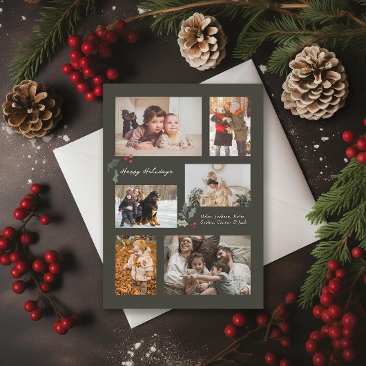 Touch of Holly Minimal Fotocollage Grijs Feestdagenkaart