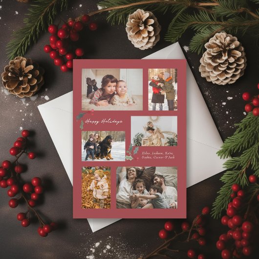 Touch of Holly Minimal Fotocollage Rood Feestdagenkaart