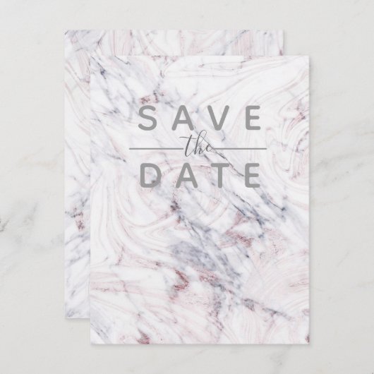 Touch of Roos Wit Grijs Marmer Save the Date Aankondigingskaart (Voorkant / Achterkant)