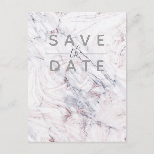 Touch of Roos Wit Grijs Marmer Save the Date Aankondigingskaart (Voorkant)