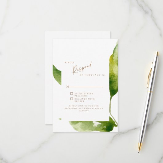 Touch of Spring Foliage Gold & White RSVP Card (Voorkant / Achterkant in situ)