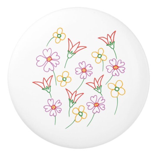 Touch of Spring Outline Flowers Keramische knoppen (Voorkant)