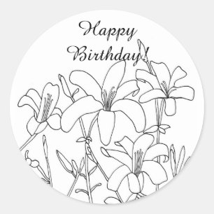 Touch of Spring Outline Flowers Verjaardagsbloemen Ronde Sticker