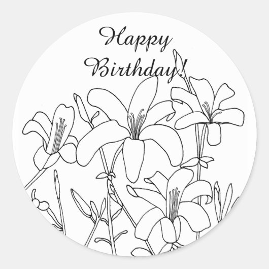 Touch of Spring Outline Flowers Verjaardagsbloemen Ronde Sticker (Voorkant)
