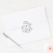Touch of Spring Outline Flowers Verjaardagsbloemen Ronde Sticker (Envelop)